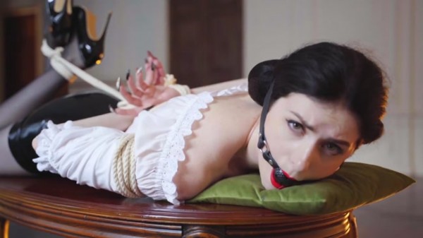 Miss Ellie Mouse - Brunette Tied up With Ropes on a Table Gagged