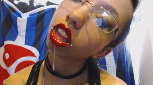 Miss Alice the Goth - Red Lipstick Drooling and Spit Bubbles