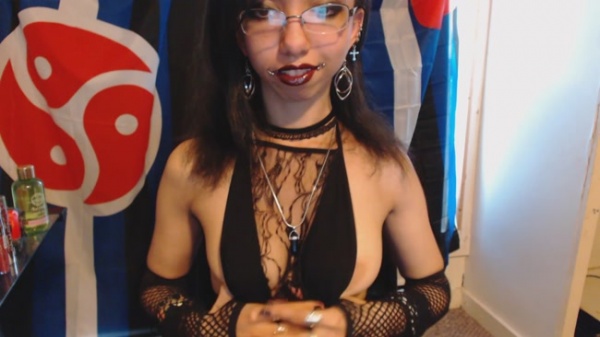 Miss Alice the Goth - Dark Red Lipstick Playing With Tits Out