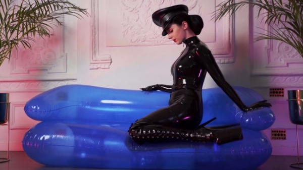 Miss Ellie Mouse - Jumping on an inflatable rubber sofa