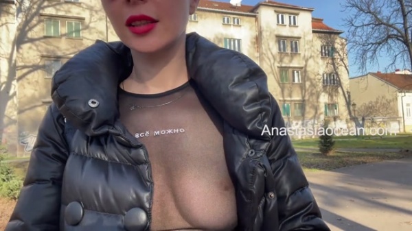 Anastasia Ocean - Beauty Flashes Her Big Boobs While Walking In a Public Park